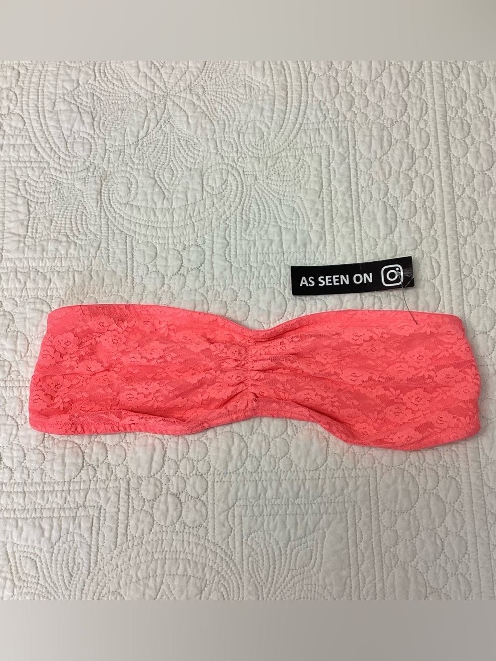 NWT Victoria’s Secret PINK Lace Bandeau Bra Coral Women’s Large